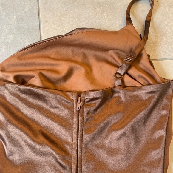 City Life- brown satin slit short dress, size 0. (One shoulder) - Picture 5 of 7